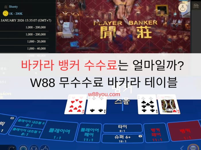 바카라 뱅커 수수료는 얼마일까? W88 무수수료 바카라 테이블