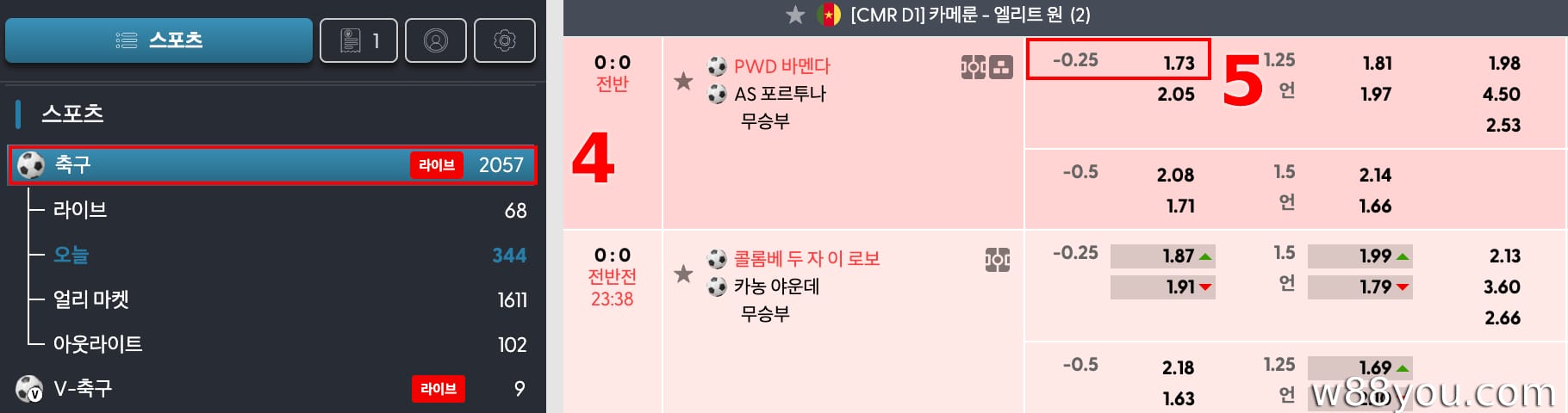 BTI 스포츠에서 베팅 옵션을 선택하세요